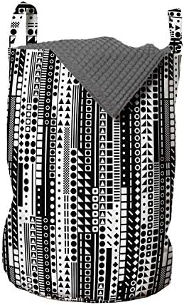 Ambesonne crno-bijela torba za veš, Moderan geometrijski kvadratni trougao krug monohromatski futuristički