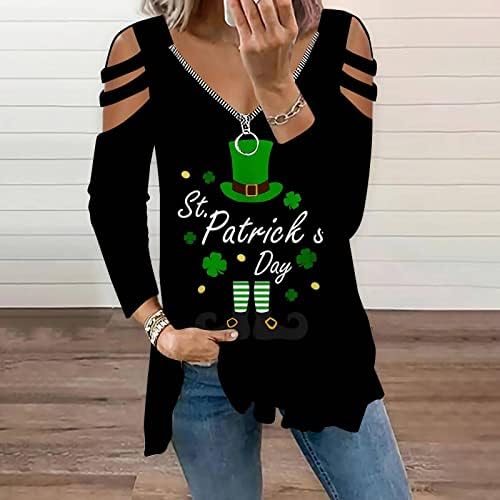 Cheeykey St. Patricks Dnevne majice za žene s dugim rukavima Shamrock Hladno rameni vrhovi patentnih zidova