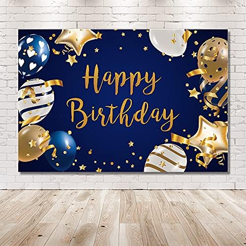 MEHOFOND 7X5FT Happy Birthday Backdrop tamnoplavi i Zlatni baloni pozadina Boy Men bday party Cake Table