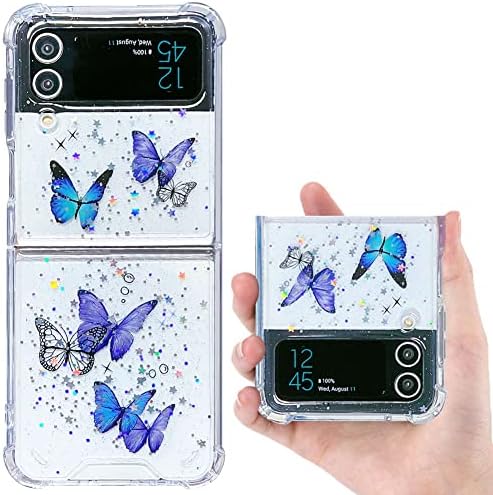 CEOKOK za Samsung Galaxy Z Flip 4 Case Clear sa dizajnom Glitter Bling Stars Butterfly slatka zaštitna estetska