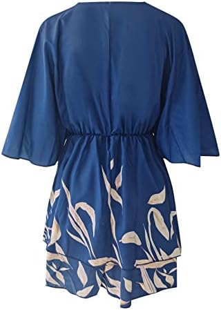 Miashui pamučna pletena haljina ženske kratke linijske flare haljina prednjim dugim rukavima V vrat ženske