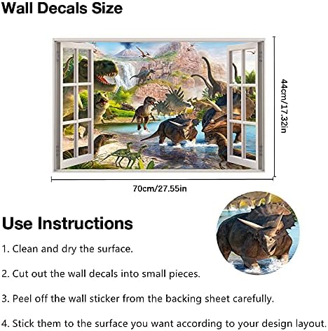3D akvarel Dinosaur Svjetska lažna prozorska zidna naljepnica, ogulite i štapići uklonjivi naljepnici za