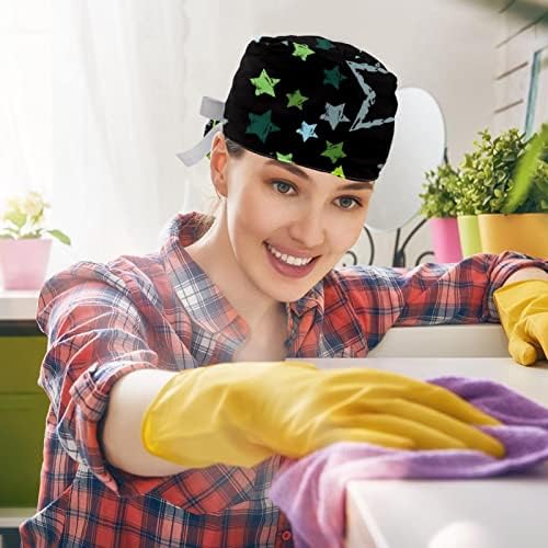 Kigauru 2 pakovanje Ženska radna kapa s tipkama traka za kravata zelene plave zvijezde tamne pozadine duge