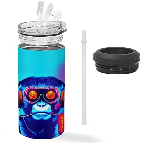 Cool Monkey sa naočalama i slušalicama izolirana tanka Can Cooler - Neon Print Can Cooler - grafički izolirani