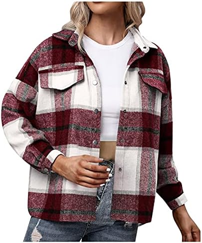 IcoDod Womens Jackets Flannel jakna Ženske majice s dugim rukavima Majice Dugme Cardigan bluza Tops džepovi
