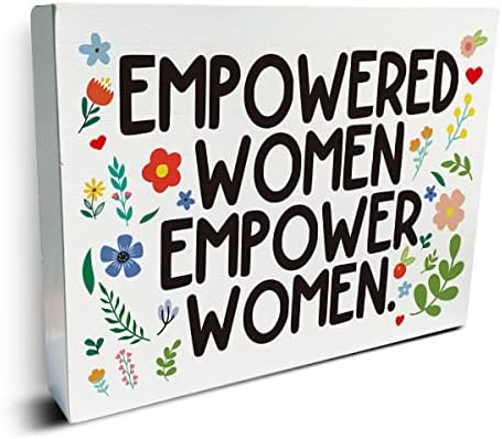 Pozitivno osnaženo Ženska kutija Znak Drveni cvjetni feministički drveni blok za drvo za kućnu zidnu umjetnost