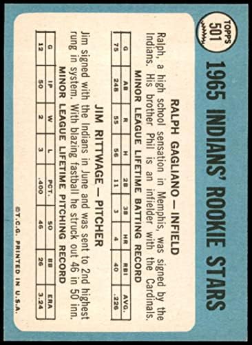 1965 TOPPS 501 Indijanci Rookies Jim Rittwage / Ralph Gagliano Cleveland Indijanci NM / MT Indijanci