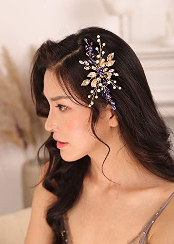 Kercisbeauty Royal Blue Crystal Gold Headpiece za žene Vjenčanje Bridal Boho nakit strane trake za glavu