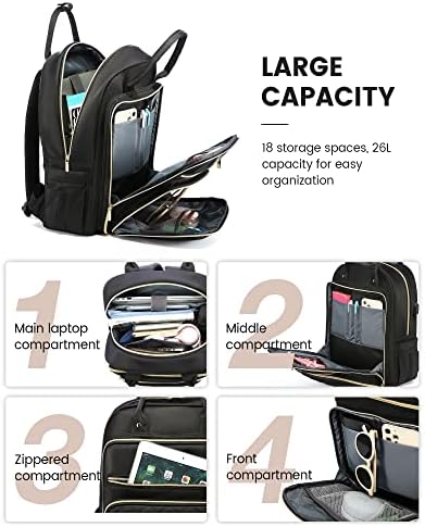 Lovevook backpack za žene, radna putni računar ruksak za žene otporna na vodu, prekrivana torba za baksak za balptop za prenosnu kopiju sa USB punjenjem, fiksira 15,6 '' laptop crna