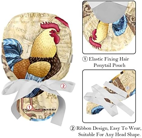 2 komada Bouffant kapa s tipkom za gumb Ponytail Torbica, pamučni radni šešir Duks, podesivi hirurški kapica