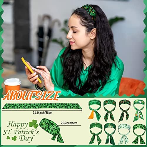 8 kom St Patricks Day traka za glavu St Patricks Day dodatna oprema Shamrock zelena traka za glavu neklizajuće podesive djeteline trake za glavu dodatna oprema Irske trake za kosu za žene djevojčice djeca Dan Svetog Patrika potrepštine za zabave