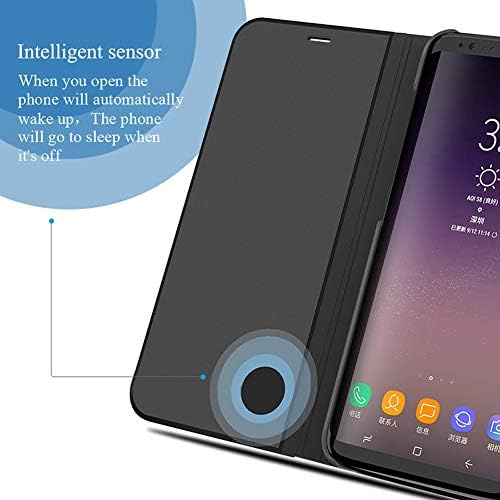 Yoedge slučaj za Samsung Galaxy J8 2018, tanko luksuzno ogledalo S-View prozor Flip back Cover PU kožna