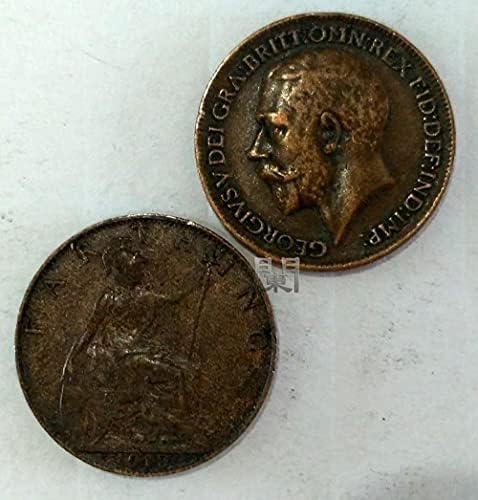 Europski britanski kovanice 1920 George 5. svijeta 1 Francuski bakar Coin 1-4 Kolekcija za pennycoin Komemorativni