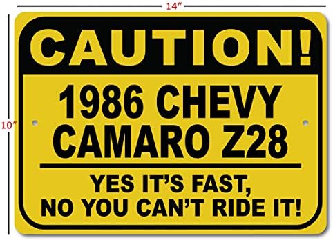 1986 86 Chevy Camaro Z28 OPREZ Brzi auto znak, Metalni novitetni znak, man pećinski zidni dekor, garažni znak - 10x14 inča