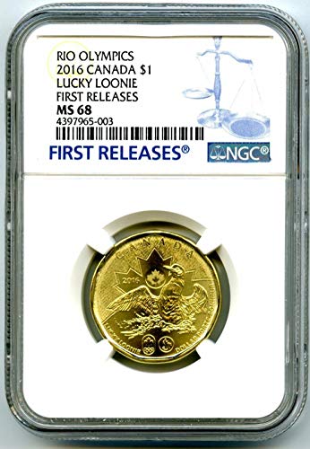 Kanada 1 USD Lucky Loonie Rio Olympics Nepriclulirano prva izdanja TOP pop dolar MS68 NGC