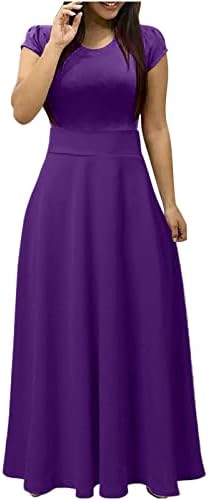 Haljine za žene 2023 Dressy Casual kratki rukav Crewneck Sundress Summer Boho Floral Empire Waist Beach Maxi haljina