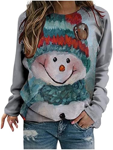 Xiaojmake ženski božićni vrhovi slatki snjegović print dukseri casual dugih rukava za posade bez pulovera