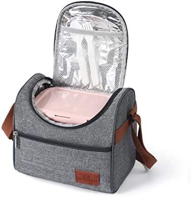 Junjie dvoslojna izolovana torba za ručak za žene/muškarce,nepropusna meka prenosiva torba za hlađenje za višekratnu upotrebu sa podesivom naramenicom za posao, školu, putovanja i piknik