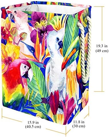 Inhalator Akvarelni papagaji sa tropskim cvećem uzorak 300D Oksford PVC vodootporna odeća korpa velika korpa za veš za ćebad igračke za odeću u spavaćoj sobi