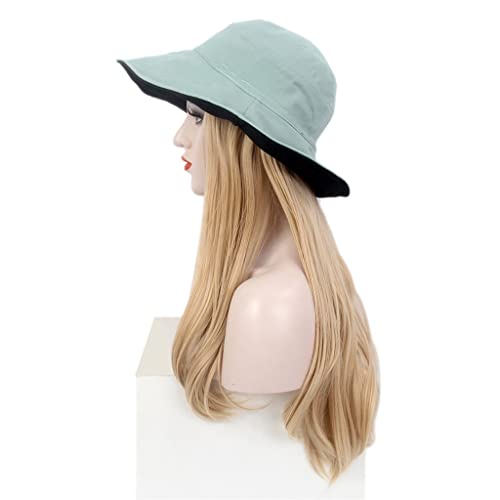 YFQHDD modni ženski šešir za kosu zelena nijansa Ribarski šešir perika duga ravna Zlatna perika šešir