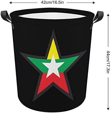 Myanmar Flag Star okrugla korpa za veš sklopive vodootporne korpe za prljavu odeću sa ručkama torba za odlaganje