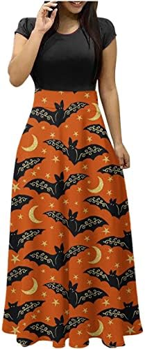 Ženska halloween maxi haljine lubanje bundeve print kratkih rukava casual duga haljina za žene večernje