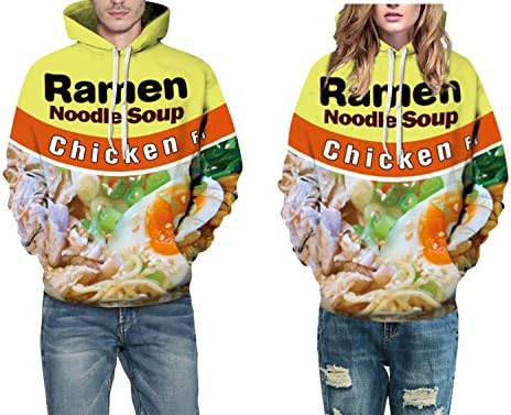KEASMTO 3D Ramen Chicken Noodle Juha dukserica za muškarce za muškarce Žene Pamuk slatko