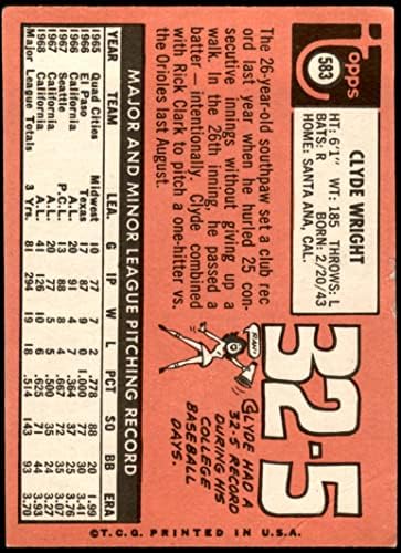 1969 TOPPS 583 Clyde Wright Los Angeles Angels VG Angels