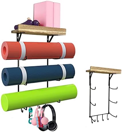 QYQRQF Yoga Mat držač, Yoga Mat Storage zidni nosač čvrst Yoga Mat stalak organizator sa 4 kuke za trake