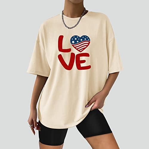 Prevelike majice za žene 2023. ljetni modni vrhovi Dan neovisnosti Ispis majica Ležerne prilike labave tuničke