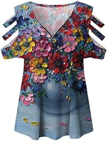 Ženske hladne bluze s kratkim rukavima cvjetna dupe tanka tunika gornja kamisole duboki Vrusni izrez Bluze