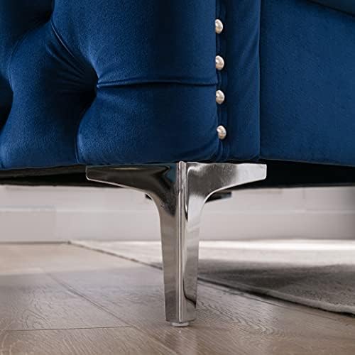 Merax Navy moderna zakovica tapacirana akcentna fotelja baršunasta stolica za spavaću sobu dnevni boravak,