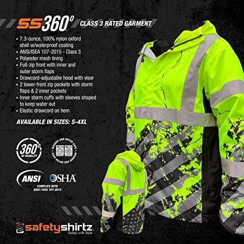 Safetyshirtz SS360 Američka grit kišna jakna - ANSI klasa 3 - Sigurnosna zelena