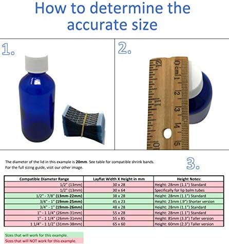 Prozirna perforirana traka za skupljanje 75 x 28 mm za bočice za pakovanje pilula, farmaceutske bočice i drugo. [Kompatibilni raspon prečnika: 1 1/2 – 1 3/4] - paket od 50