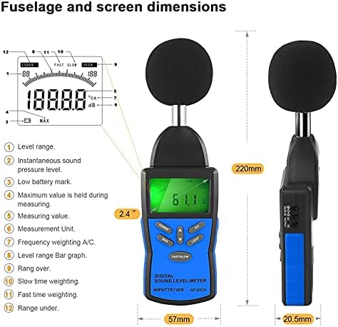 UxZDX Cujux digitalni mjerač zvuka, jačina zvuka zvuka mjernih instrumenata za nadzor decibela sa 30-130db