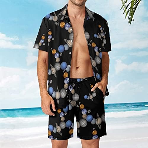 Planete solarnog sistema Muška havajska majica i hlače za kratke rukave i hlače Ljetna plaža Outfits labavi