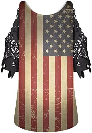 ZEFOTIM 4. srpnja Košulje žene 2023. kratki rukav V izrez ljetni modni povremeni američki zastava Tuntic