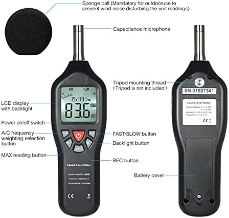 LDCHNH LCD nivo zvuka decibel metar metar za merenje za merenje buke Vrijeme za mjerenje zraka Automatsko podešavanje sa funkcijama za prijavu podataka