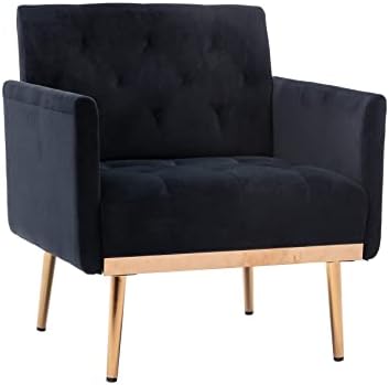 Olela baršunasta akcentna stolica sa rukama za dnevni boravak, moderna Čupava fotelja za jednu sofu sa zlatnim