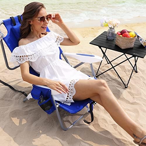 DrQuark stolica za plažu sa velikom torbicom za hlađenje, 4-poziciona klasična ležeća ravna sklopiva Ruksačka