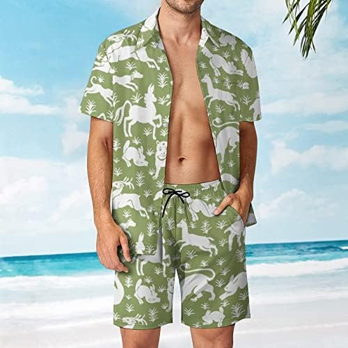 Weedkeycat Animal Wallpaper Muška odjeća za plažu 2 komada Havajska gumba dolje majica kratkih rukava i
