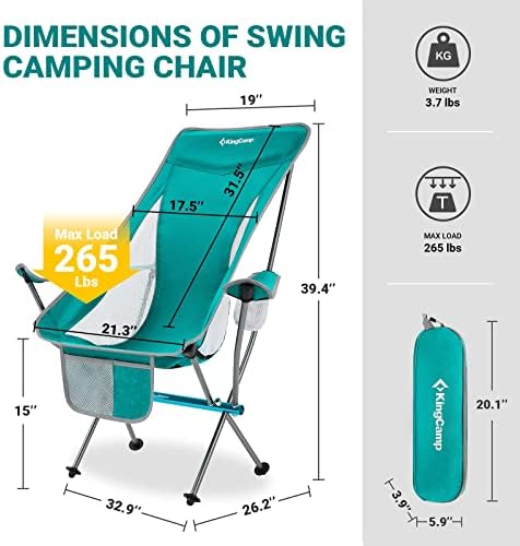 Kingcamp ultralight visoki leđa sklopiva kampiranje stolicama odraslih s naslonom za ruke, nadogradnja sve-aluminijskim