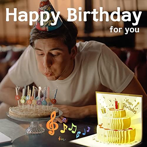 POPLOVECARD Pop Up čestitka za Sretan rođendan，zagrijavanje LED svjetlo rođendanska torta muzička kartica,