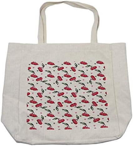 Ambesonne Cherry torba za kupovinu, voće u stilu crtanog filma koje se ponavlja na pozadini romantičnih