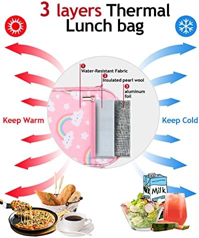 Kutija za ručak za djecu djevojčice izolovana torba za ručak sa naramenicom i džepnom ružičastom slatkom