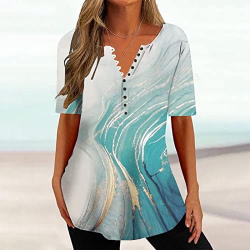 Spring Henley majice za žene laskave slatka bluza za plažu u gore V izrez T Majica Ljetni cvjetni tiskani